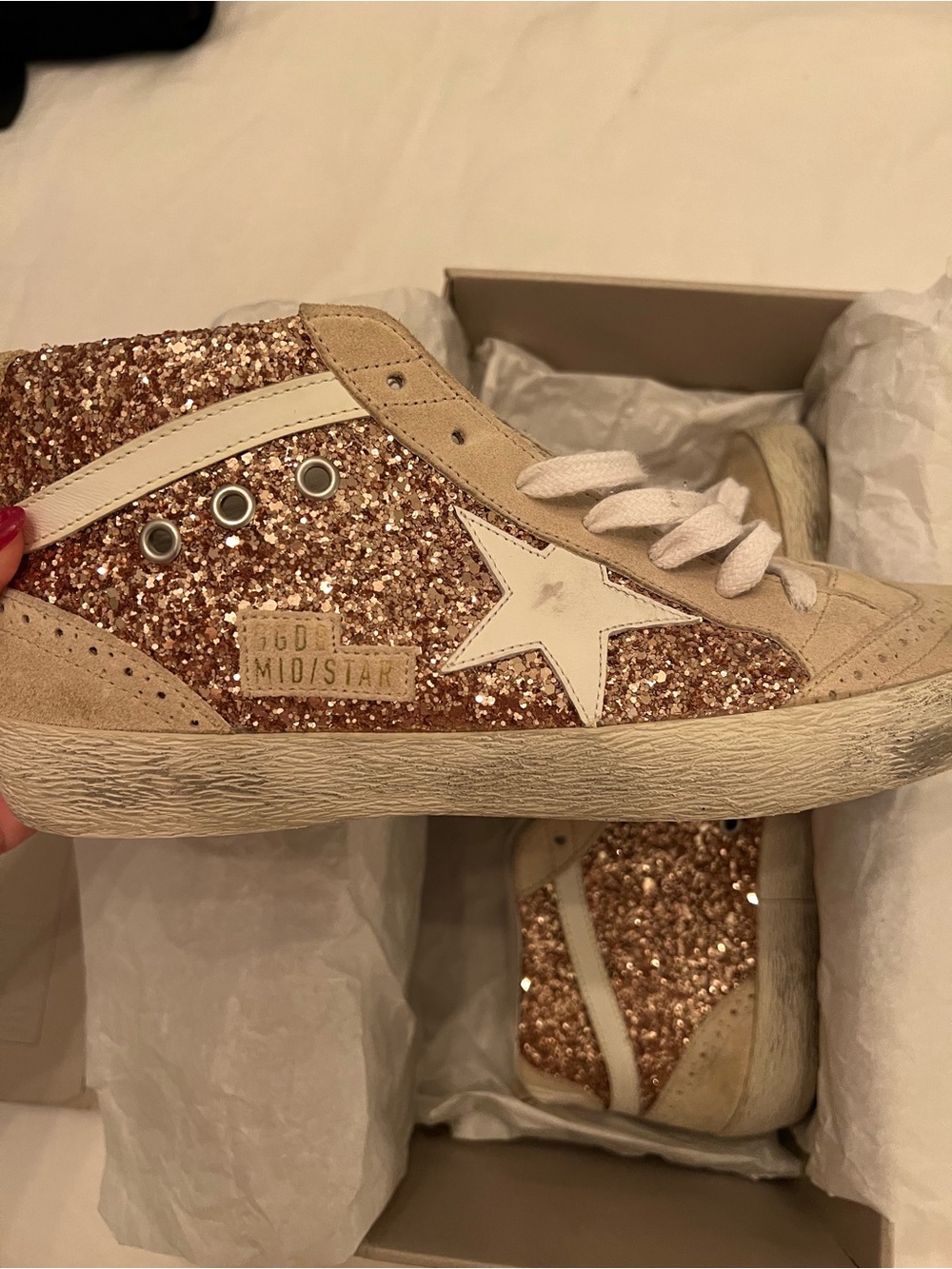 Golden Goose Women's Mid Star with pink glitter - Size 40